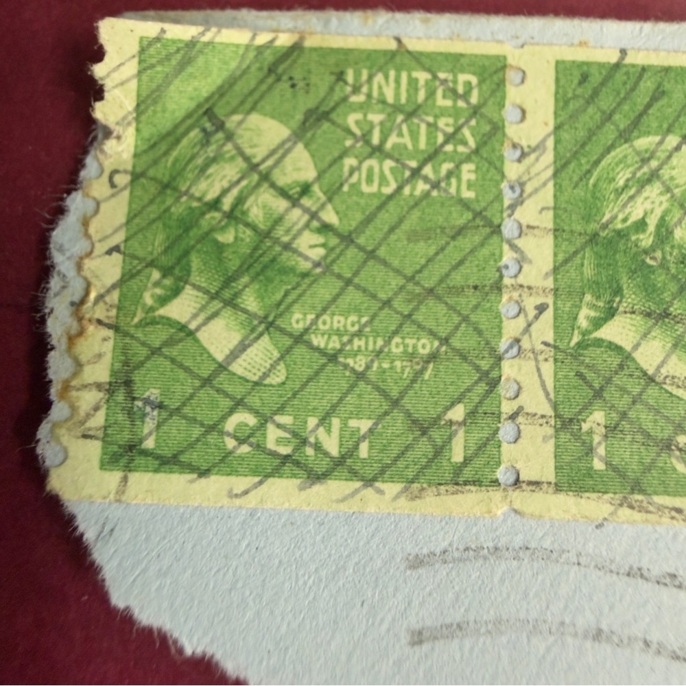 George Washington 1 One Cent Stamp 1789-1797 Green (3 Attached ) as shown - Picture 2 of 5